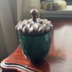 Anthropologie Green and Brown Acorn Candle Holder